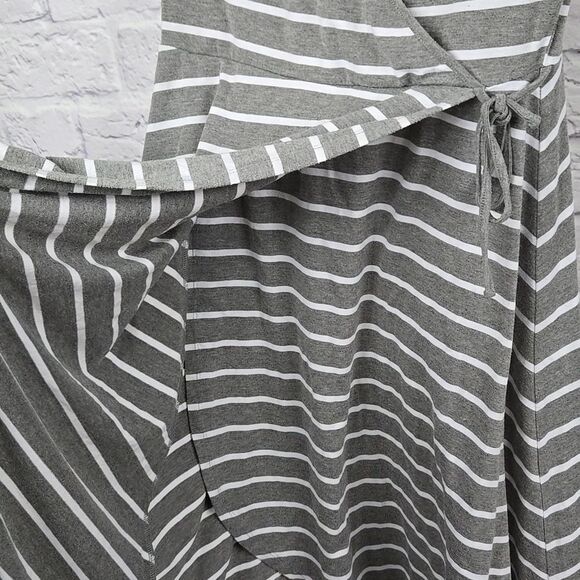 Torrid Gray White Striped Surplice Dress Faux Wrap Skater Midi Lightweight Knit - Picture 5 of 11